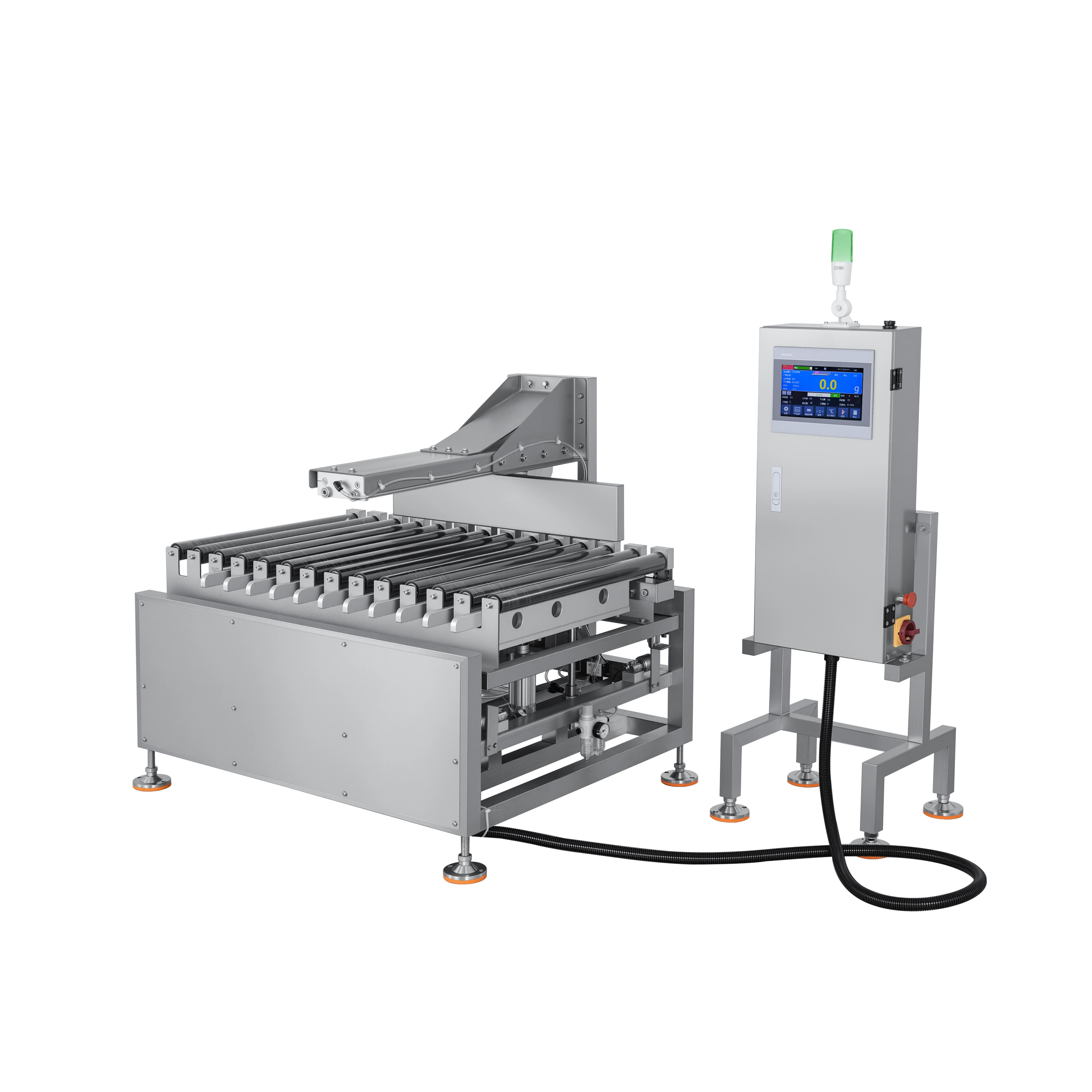 Trieuse pondérale à rouleaux à section unique pour caisses lourdes de 25 kg